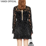 Solid black v neck hollow out metallic Leopard Dresses