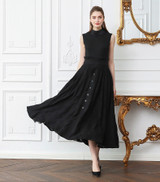 Silk Knit Lace Sleeveless Bow Ribbon Slim Swing Black Dresses