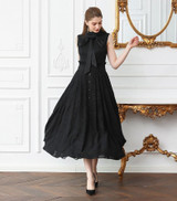 Silk Knit Lace Sleeveless Bow Ribbon Slim Swing Black Dresses