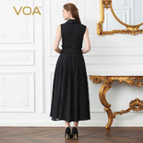 Silk Knit Lace Sleeveless Bow Ribbon Slim Swing Black Dresses