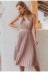 Sexy v neck Elegant spaghetti strap Solid pink Midi Dresses
