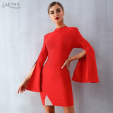 Red Bandage Sexy Flare Sleeve Black Mini Dresses