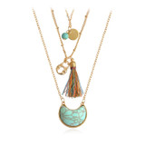 Multilayer Stone Tassels Triple Chain Vintage Boho Bohemian Accessories