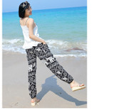 loose elephant printing elastic hem waist with pockets Boho Bohemian Pants