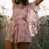 chic floral print elastic waist Boho Bohemian Shorts
