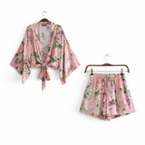 vintage chic Crane floral print Boho Bohemian Shorts