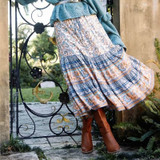 Vintage chic floral peacock printed High Elastic Waist Boho Bohemian Skirts