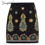 Vintage pencil corduroy Embroidery sexy green Boho Bohemian Skirts