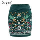 Vintage pencil corduroy Embroidery sexy green Boho Bohemian Skirts