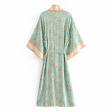 Vintage chic green floral print bat sleeve rayon Boho Bohemian Kimonos Vintage chic green floral print bat sleeve rayon Boho Bohemian Kimonos
