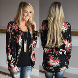 Flower Print Long Sleeve Loose V Neck Bohemian Jackets Coats
