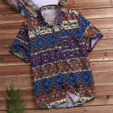 Printed Pocket Colorful Casual Blouse Hawaiian Short Sleeve Shirts