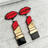 Acrylic Red Mouth Lips Lipstick Drop Earrings