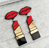 Acrylic Red Mouth Lips Lipstick Drop Earrings