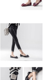 fashion butterfly knot square toe party leather ballet flat shoes