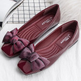 fashion butterfly knot square toe party leather ballet flat shoes