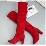 Women's high heeled elastic stretch over the knee boots suede skinny boots
