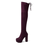 Women's suede stretch platform high heeled thigh high boots sexy tall boots for winter