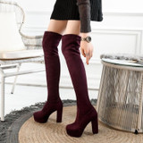 Women's suede stretch platform high heeled thigh high boots sexy tall boots for winter