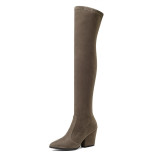 Women's sexy elastic thigh high boots pointed toe tall boots