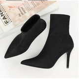 Women's stiletto high heeled stretch socks boots sequin sexy party nightclub ankle booties