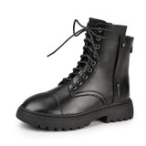 Women's flat thick platform combat boots back zipper biker boots