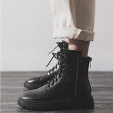 Women's flat thick platform combat boots back zipper biker boots