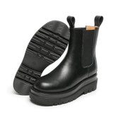 Women England Style Leather Stitching Chunky Platform Black Chelsea Boots