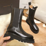 Women's black chunky platform chelsea boots mid calf chelsea boots