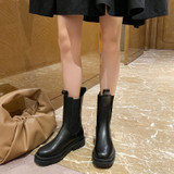 Women's black chunky platform chelsea boots mid calf chelsea boots