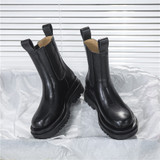 Women's black chunky platform chelsea boots mid calf chelsea boots