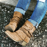 Women's short slouch booties vintage strappy ankle boots with zipper