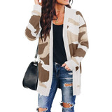 Women's open front camo cardigan knitted cardigan sweater