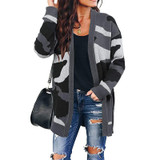Women's open front camo cardigan knitted cardigan sweater
