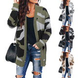 Women's open front camo cardigan knitted cardigan sweater