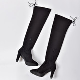 Women's elastic over the knee boots suede high heeled pointed toe tall boots