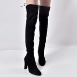 Women's elastic over the knee boots suede high heeled pointed toe tall boots