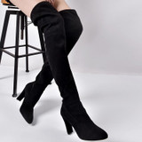 Women's elastic over the knee boots suede high heeled pointed toe tall boots