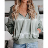 Women's fashion tie dye hoodie with pocket V neck drawstring sweatshirt