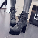 Women Supper High Heel Lace Up Zipper Rivet Studded Chunky Platform Boots