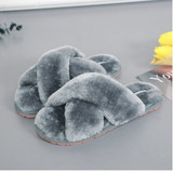 Women's fashion criss cross furry slippers winter warm house shoes solid color