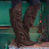 Women Chunky Heel Fringe Over The Knee Boots