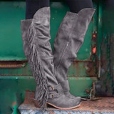 Women Chunky Heel Fringe Over The Knee Boots