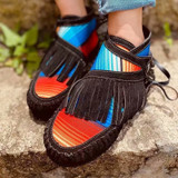 Women Retro Flat Heel Ankle Fringe Boots