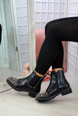 Studded Chunky Platform Black Chelsea Boots Women