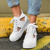 Hollow Out Lace Up Chunky Heel Women Platform Sneakers