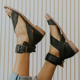 Women Fashion Flat Heel Ankle Buckle Strap Sandals