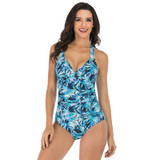 Women Flowers Printed Cover Belly One Piece Swimsuit
