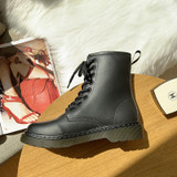 Women Black Lace Up Platform Martin Boots