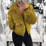 Womens's winter warm faux fur coat zipper cropped shaggy coat